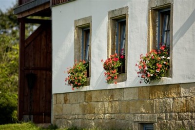 Blumenkästen am Bauernhaus